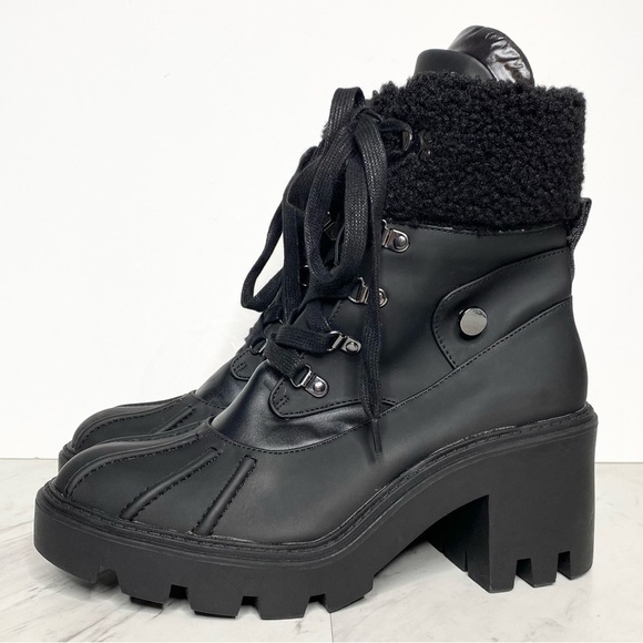 Steve Madden Northern Faux Fur Black Heeled Boot 9M - Picture 1 of 14